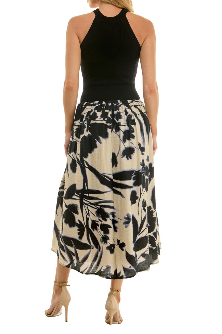 Floral Print Fit & Flare Tank Dress, Alternate, color, BLACK