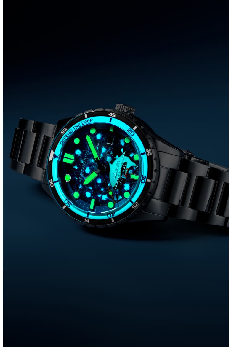 x 4ocean Hass Sharks Limited Edition Automatic Bracelet Watch, 43mm, Alternate, color, BLACK