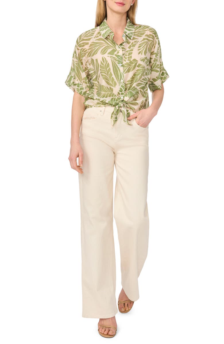 Halogen<sup>®</sup> Tie Front Sleeve Top, Alternate, color, Green Multi