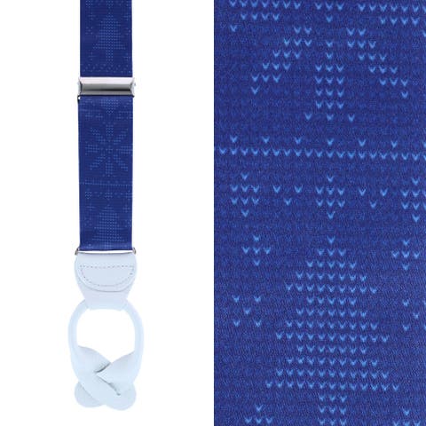 Ugly Christmas Sweater Navy Blue Silk Button End Suspenders (Braces)