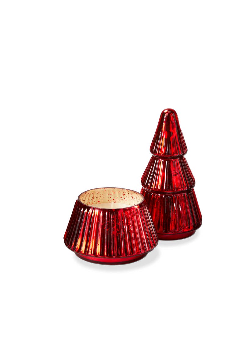 Portobello Glass Tree Candle Large Red Sculpted Christmas, Main, color, Red