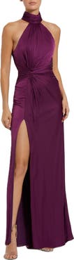 Mac Duggal Open Back High Neck Side Ruched Gown