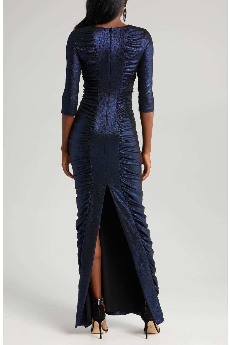 Mari Ruched Metallic Gown, Alternate, color, ORION DREAM