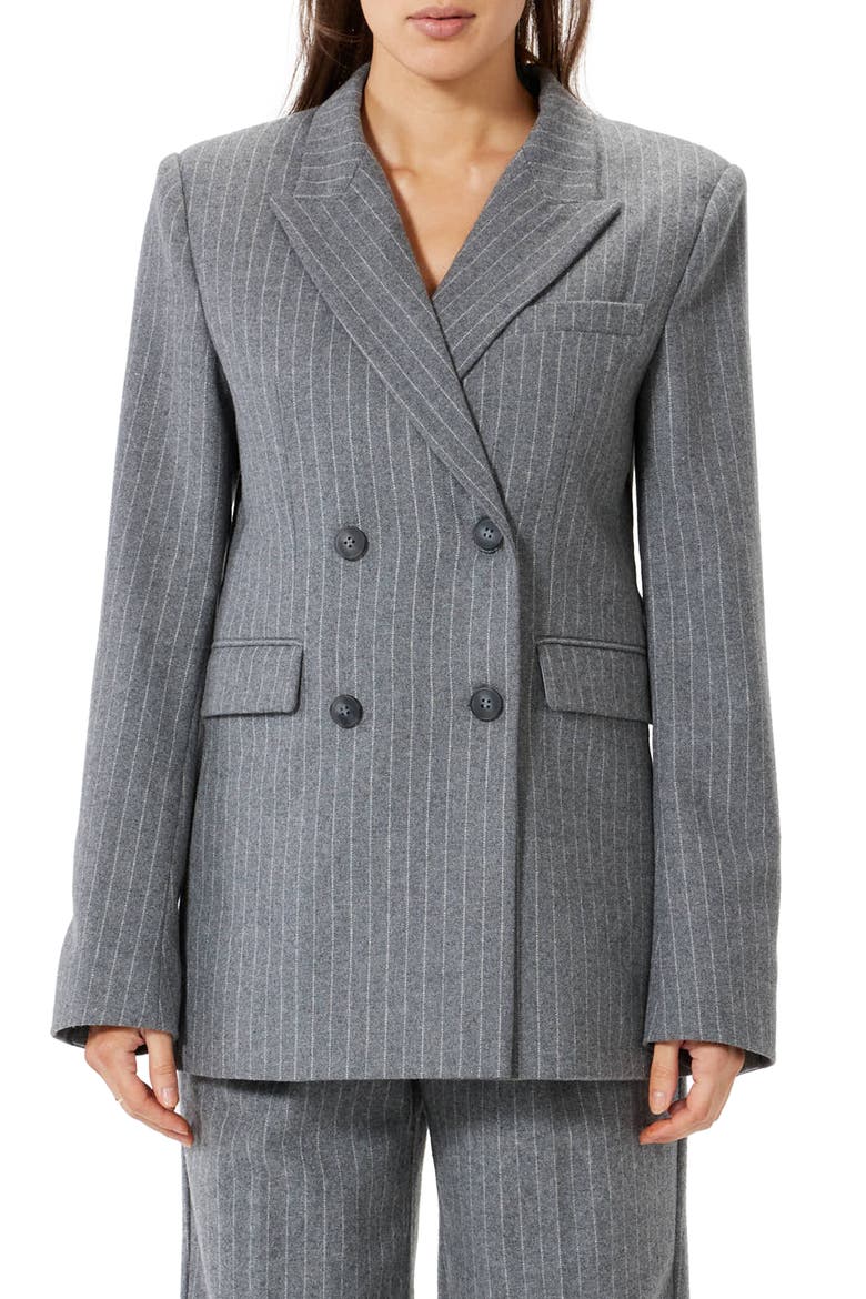Roen Pinstripe Double Breasted Wool Blend Blazer, Main, color, H GREY STR