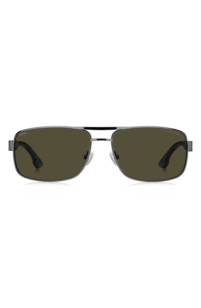 BOSS 62mm Navigator Sunglasses, Main, color, Dark Ruthenium/ Green