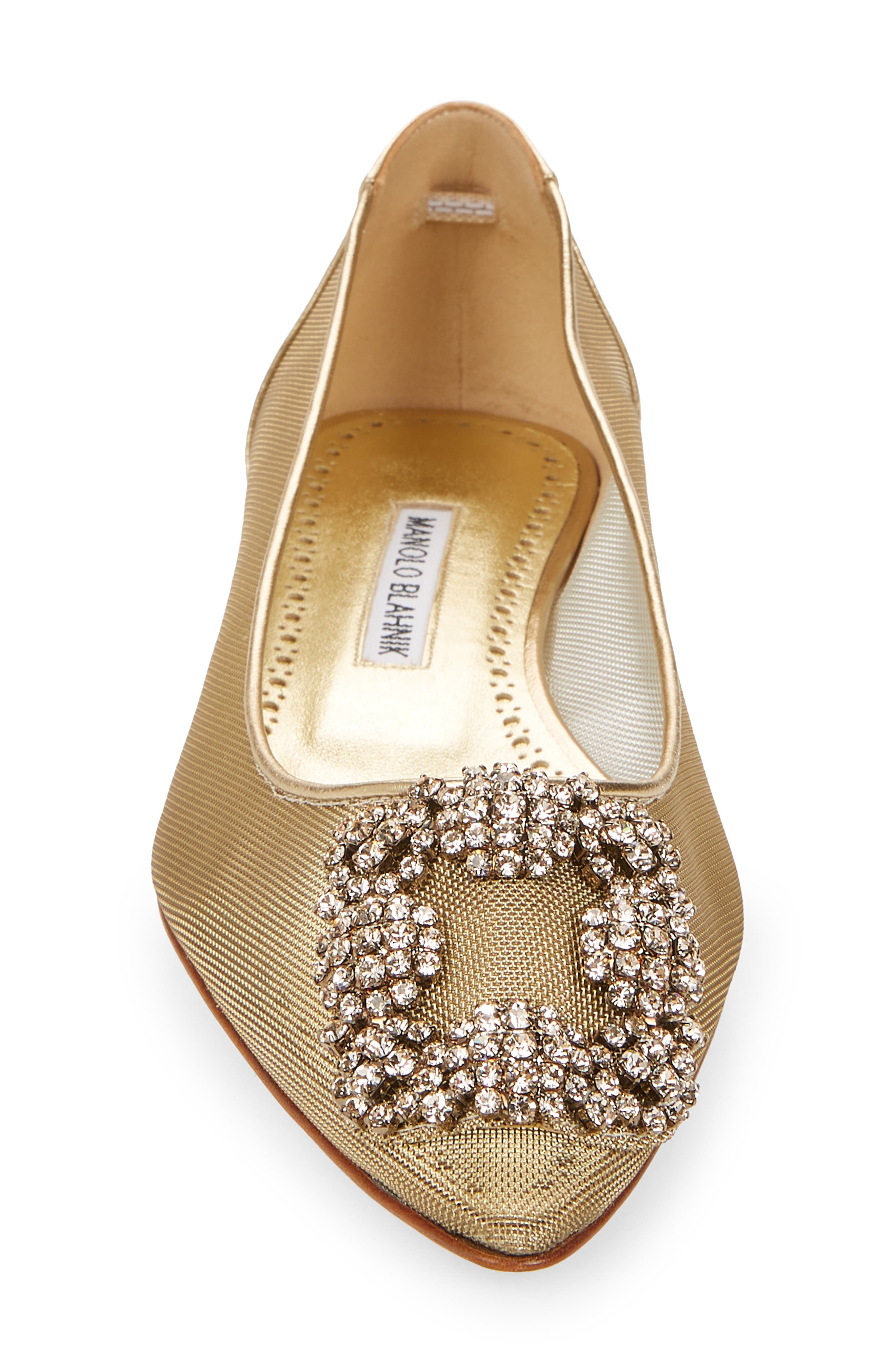 Manolo Blahnik Hangisi Crystal Buckle Mesh Flat, Alternate, color, 
