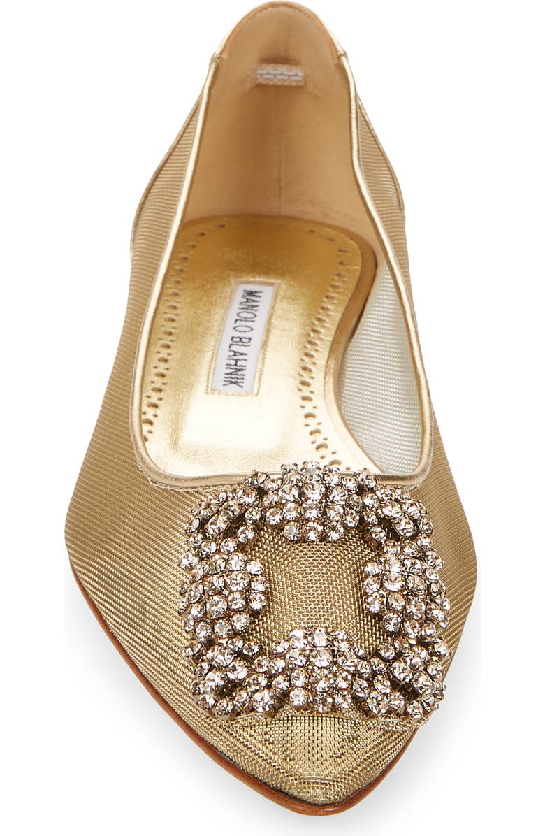 Manolo Blahnik Hangisi Crystal Buckle Mesh Flat, Alternate, color,