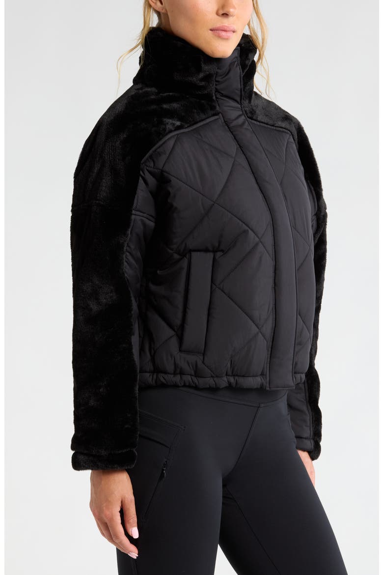 Faux Fur Mixed Media Quilted Jacket, Alternate, color, BLACK