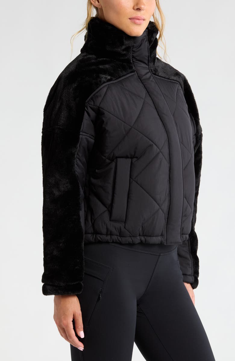 Zella Faux Fur Mixed Media Quilted Jacket, Alternate, color, 