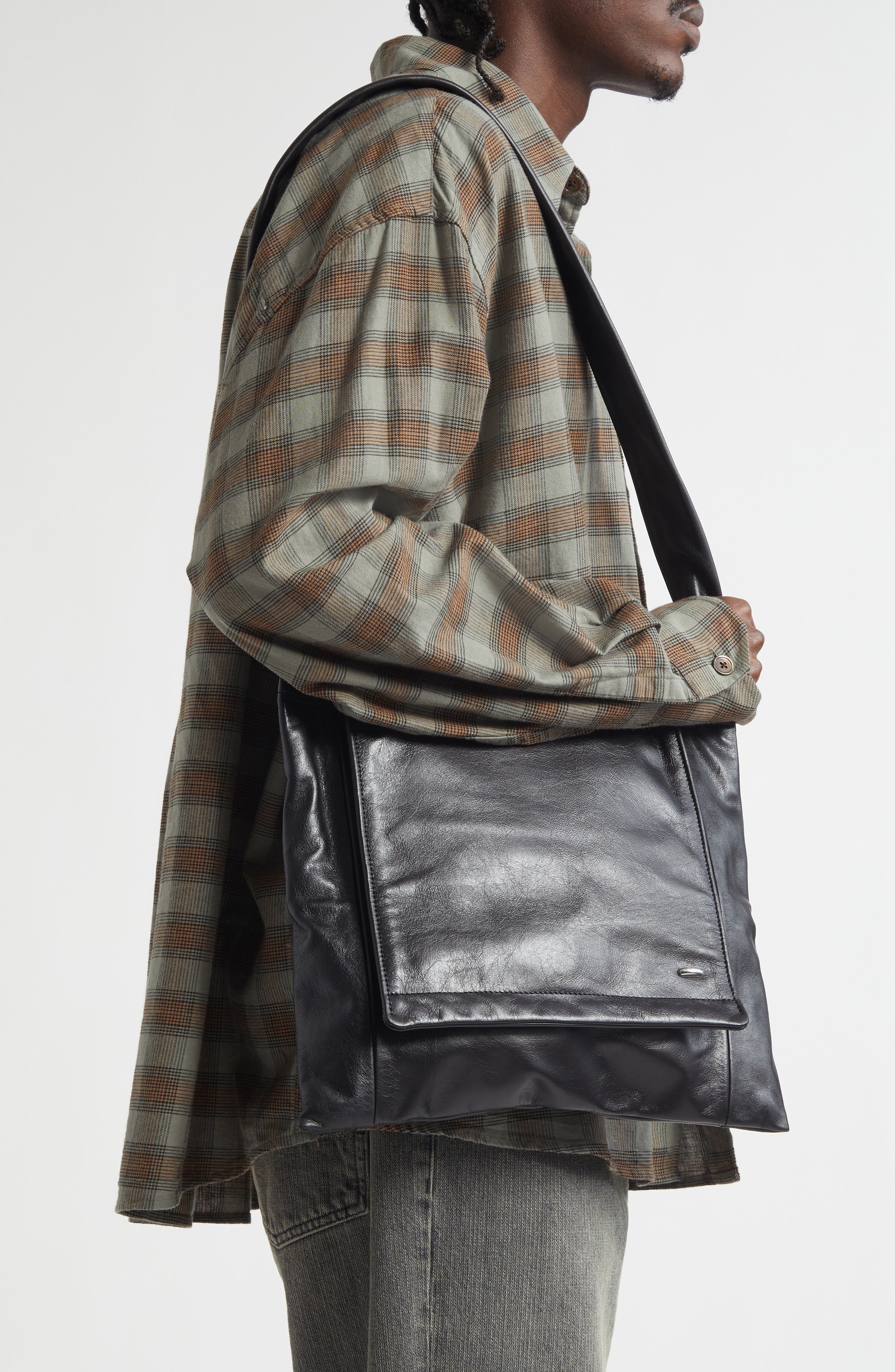 OUR LEGACY Slim Leather Shoulder Bag, Alternate, color, Malleable Black Bull Hide
