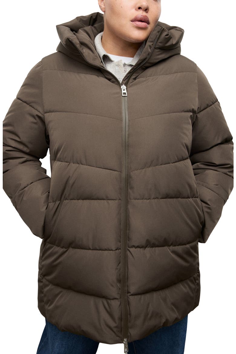 Water Repellent Hooded Puffer Coat, Main, color, BROWN