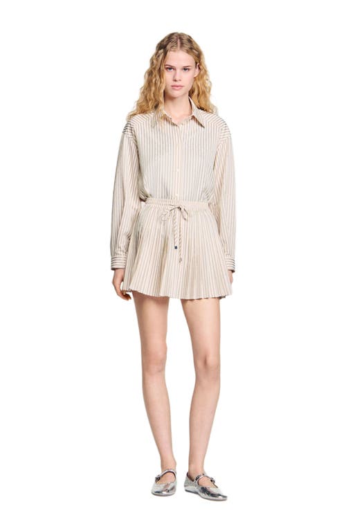 Sandro Rhinestone Striped Pleated Skirt In White