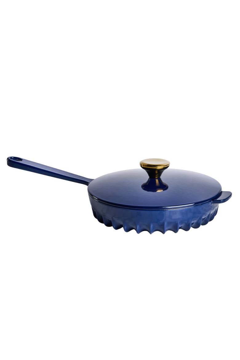 Rapid Heat Enameled Cast Iron Frying Pan with Lid, Main, color, Oxford Blue