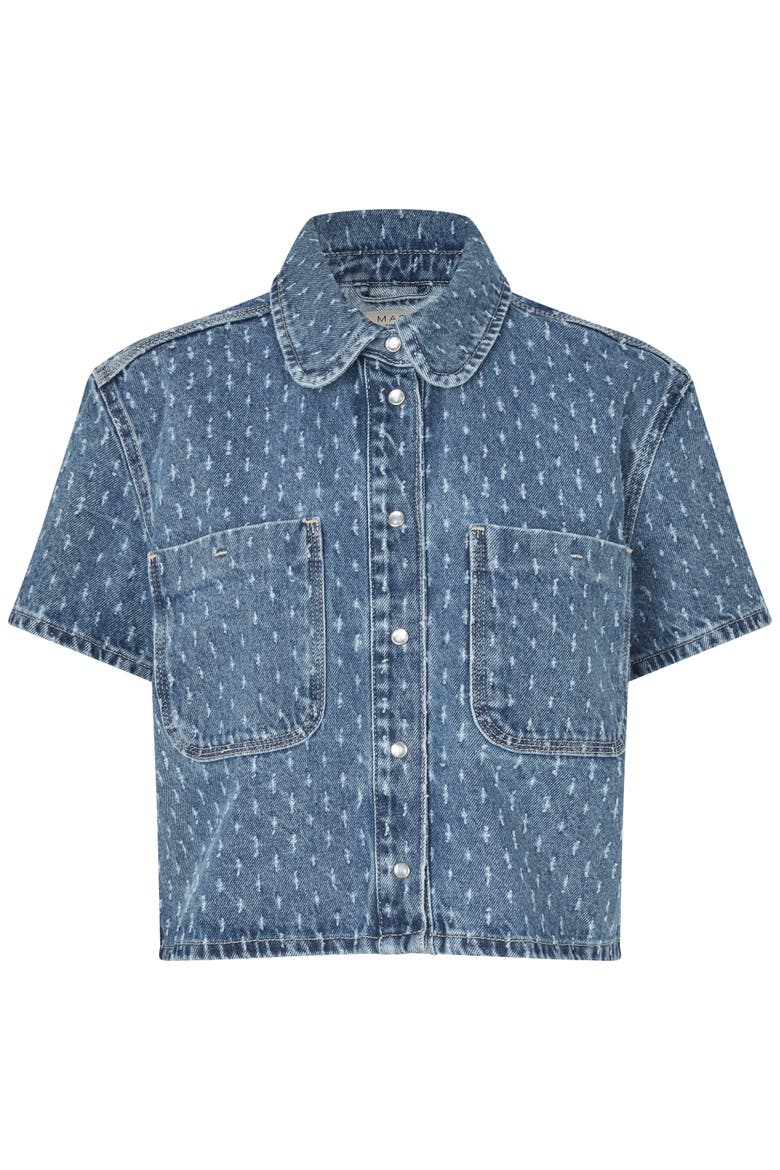 Cropped Collared Snap-Front Shacket, Alternate, color, Basic Denim