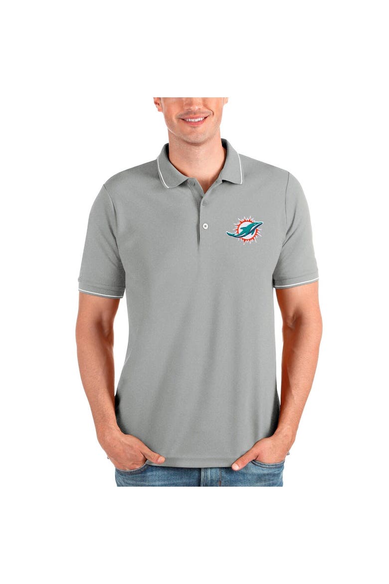 Men's Antigua Heathered Gray Miami Dolphins Affluent Polo, Alternate, color, Heather Gray
