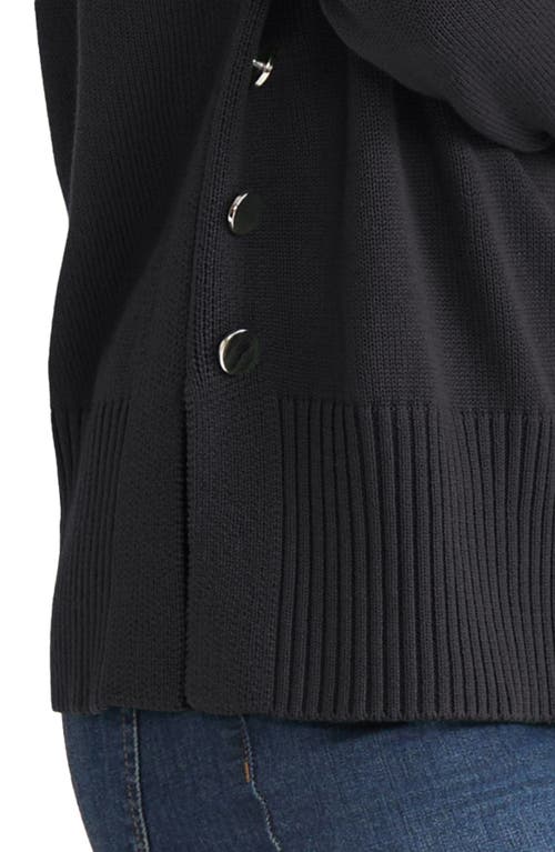 Jones New York Button Detail Rib Funnel Neck Sweater In Black