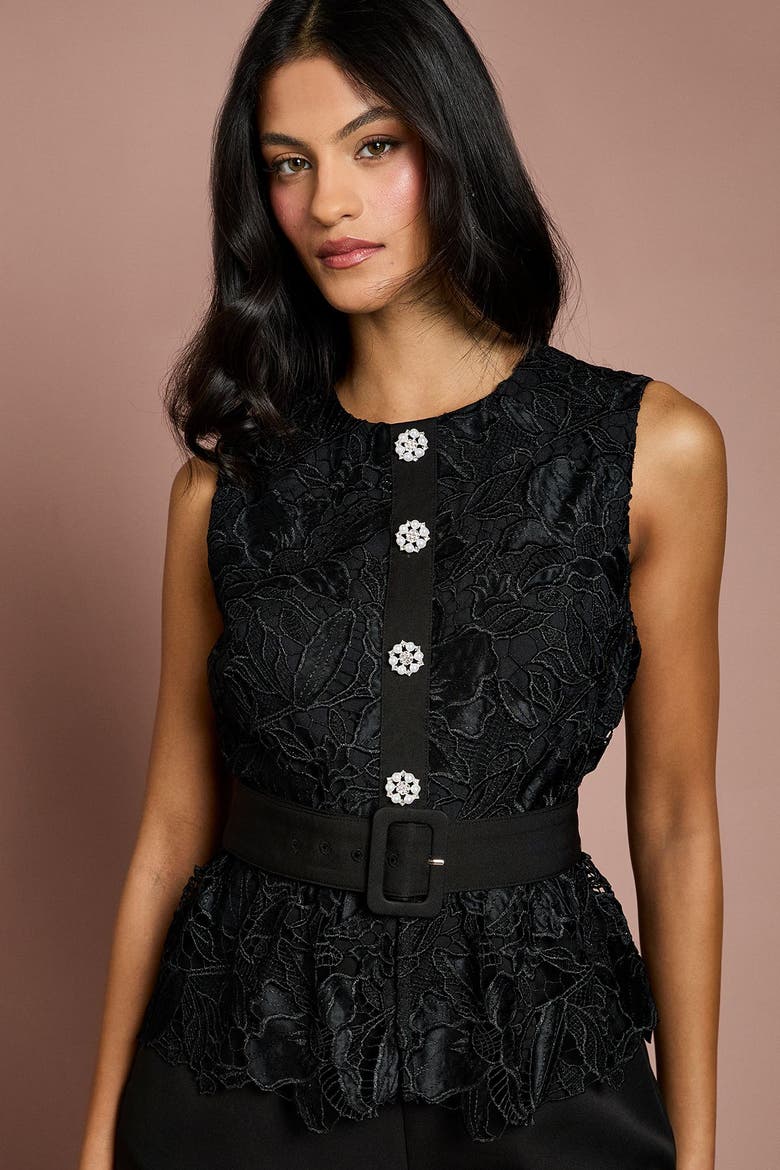 Petite Lace Jumpsuit, Alternate, color, Black