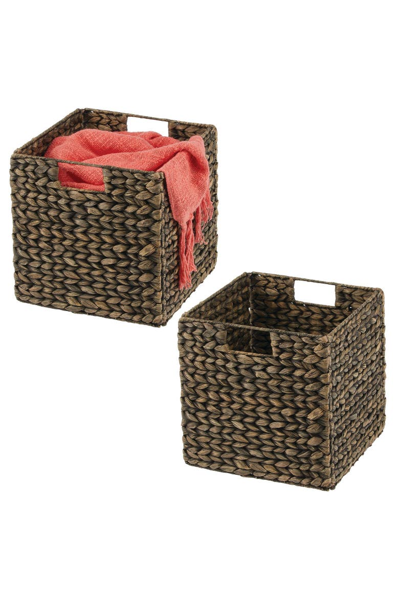 Hyacinth Woven Cube Bin Basket Organizer, Handles, 2 Pack, Alternate, color, Black