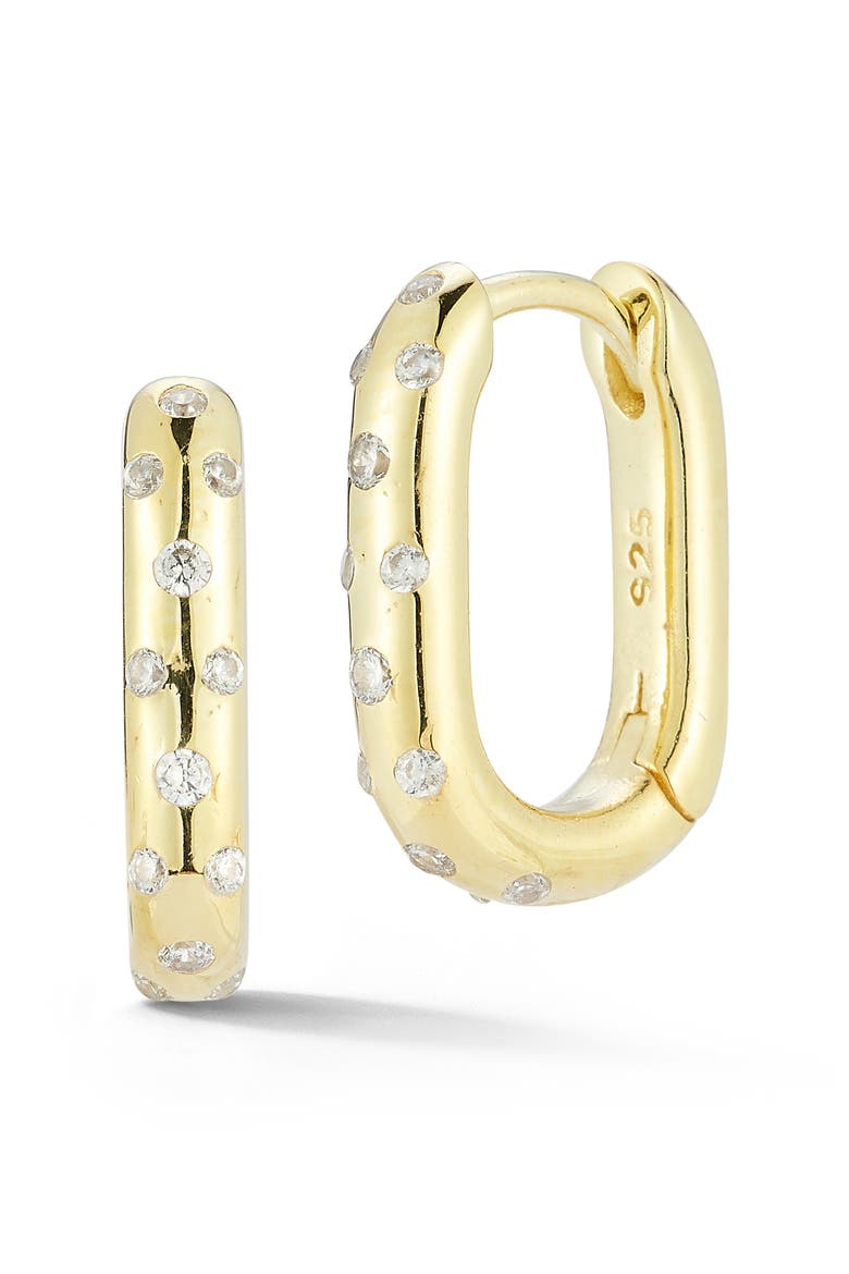 Cubic Zirconia Oval Huggie Hoop Earrings, Main, color, GOLD