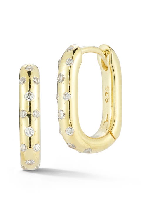 Cubic Zirconia Oval Huggie Hoop Earrings
