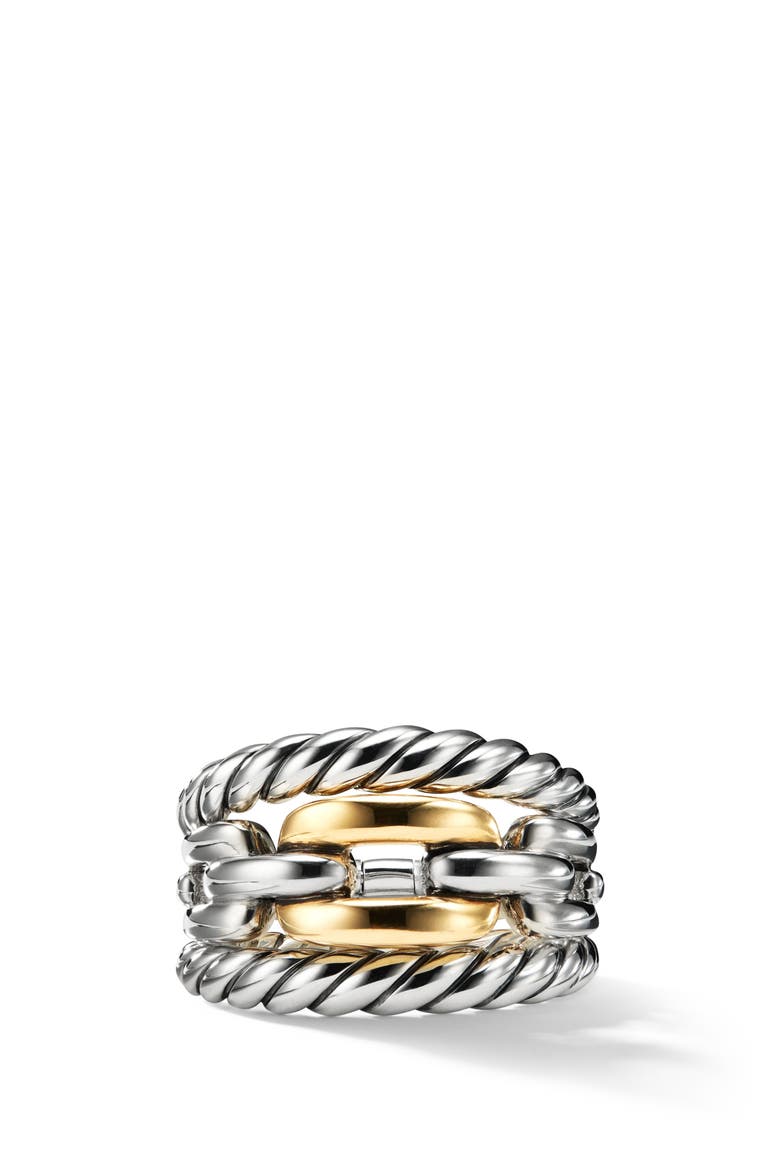 Wellesley Link Three-Row Ring with 18K Gold, Main, color, 18K YELLOW GOLD/ SILVER