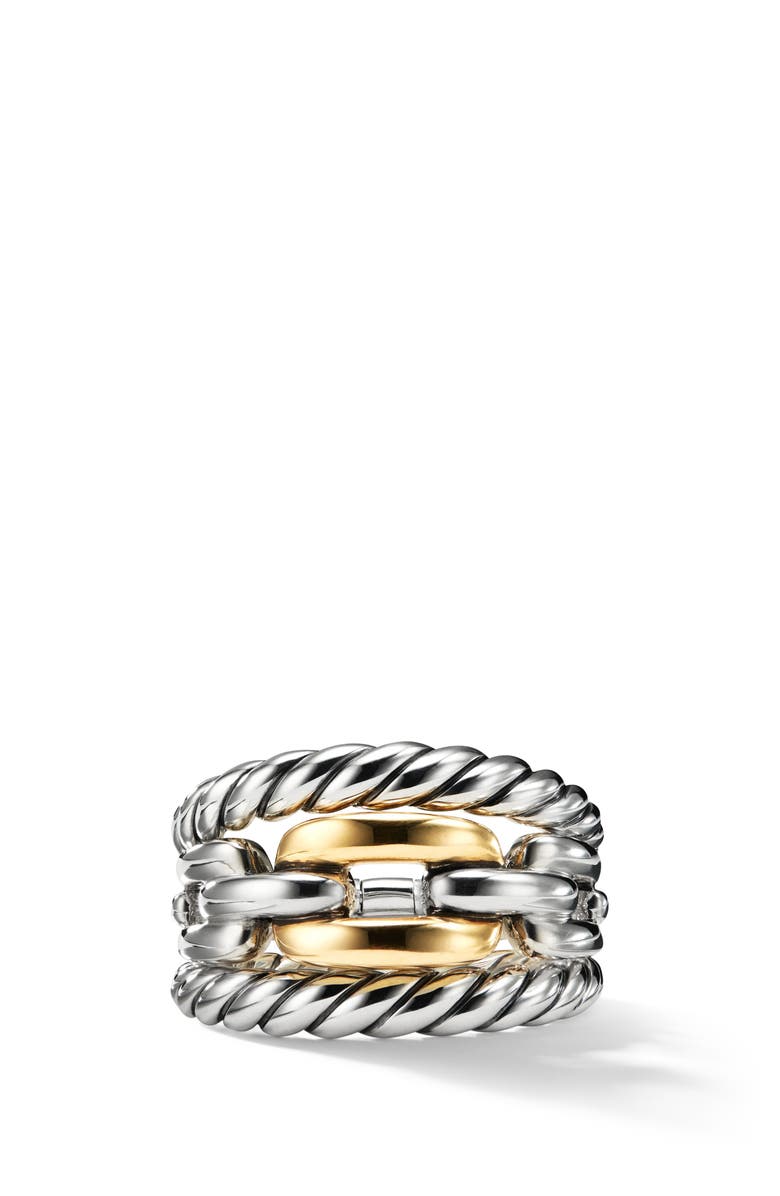 David Yurman Wellesley Link Three-Row Ring with 18K Gold, Main, color, 