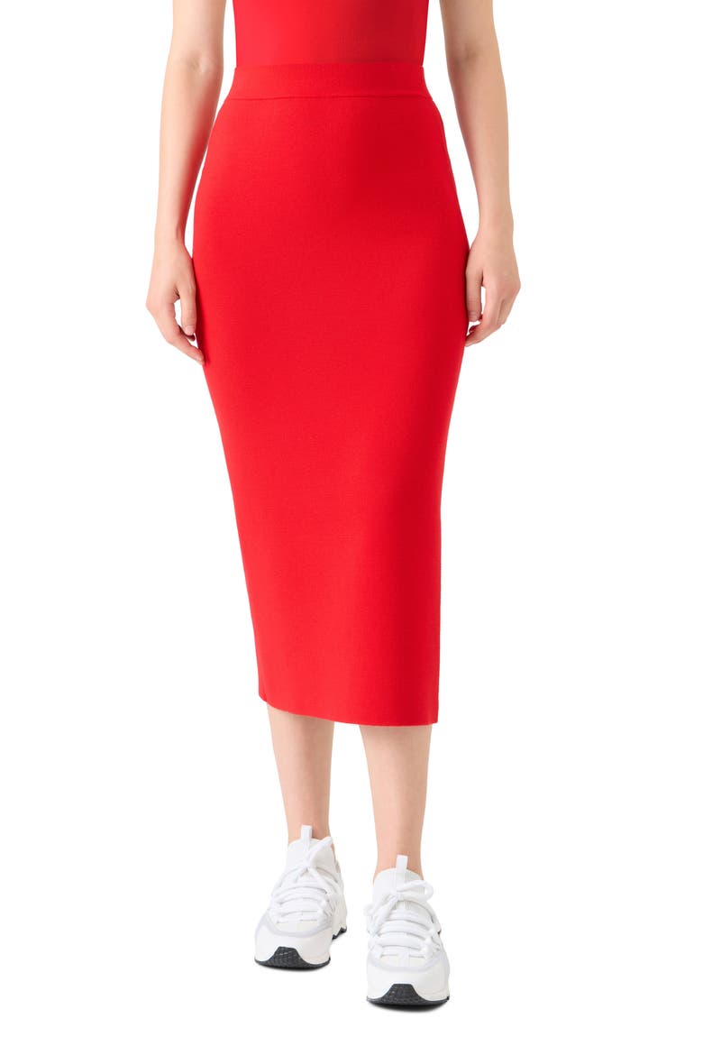 Stretch Virgin Wool Midi Pencil Skirt, Main, color, BRIGHT RED