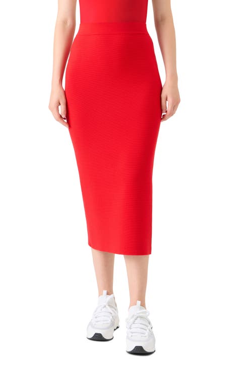 Stretch Virgin Wool Midi Pencil Skirt