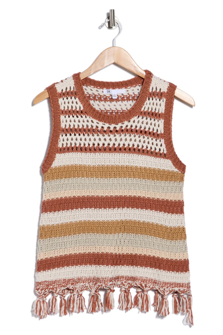 Stripe Tassel Trim Crop Sweater Tank, Alternate, color, MULTI