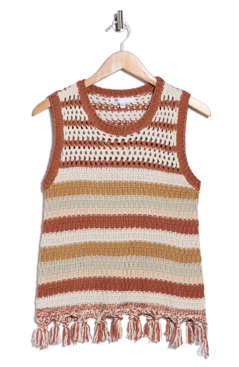 DR2 by Daniel Rainn Stripe Tassel Trim Crop Sweater Tank, Main, color, Multi