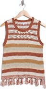 DR2 by Daniel Rainn Stripe Tassel Trim Crop Sweater Tank