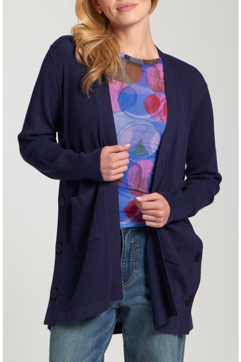 Open Stitch Long Cardigan, Main, color, NAVY