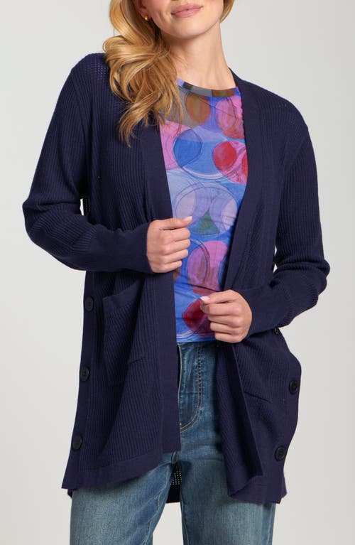 Apny Open Stitch Long Cardigan In Blue