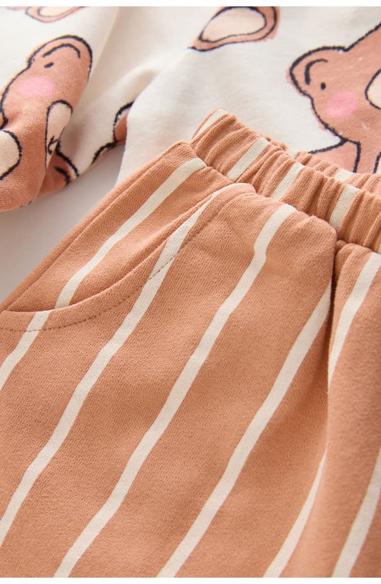 NEXT Kids' Bear Sweatshirt & Striped Sweatpants Set, Alternate, color, Neutral