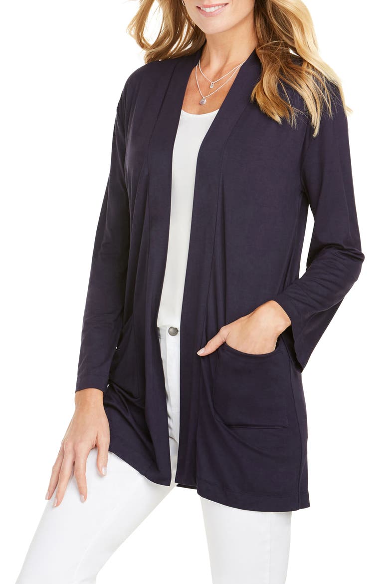 Lessie Jersey Knit Open Front Cardigan, Main, color, NAVY