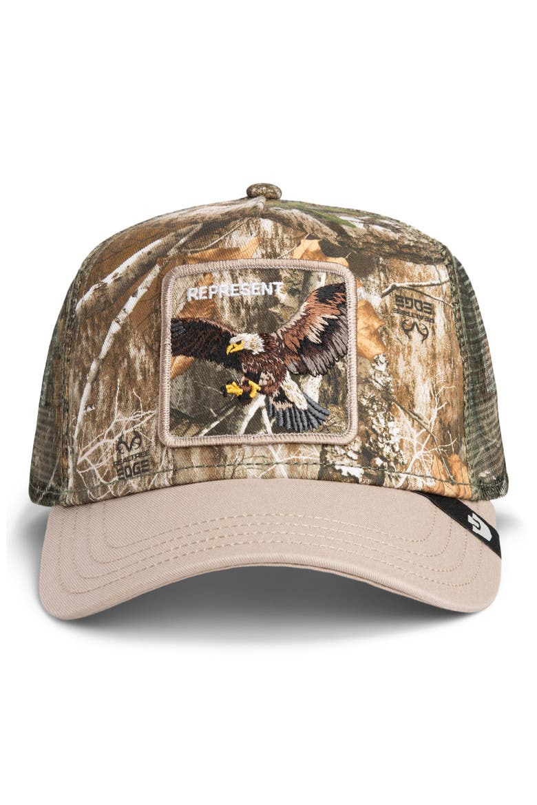 x Realtree Edge Represent Eagle Patch Trucker Hat, Alternate, color, CAMOUFLAGE