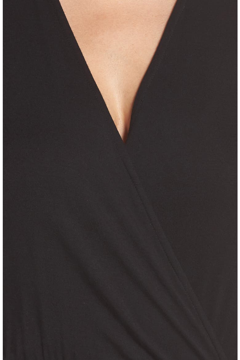Short Sleeve Wrap Top Jumpsuit, Alternate, color, BLACK