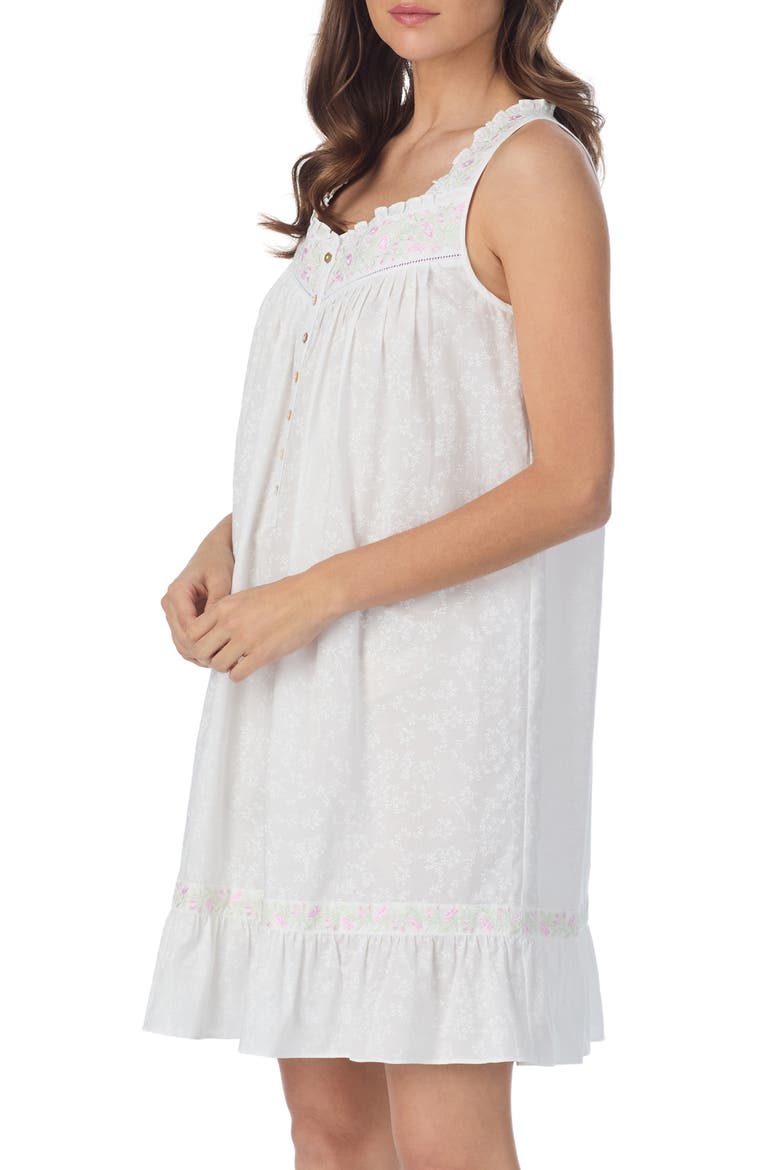 Floral Sleeveless Cotton Chemise, Alternate, color, WHITE