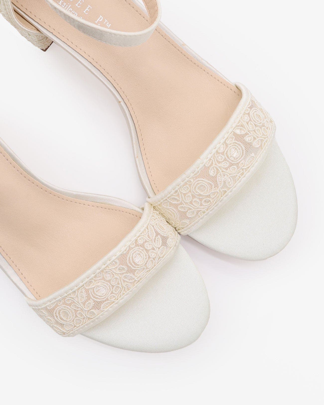Jackie Crochet Lace Block Heel Wedding Sandals, Alternate, color, Ivory