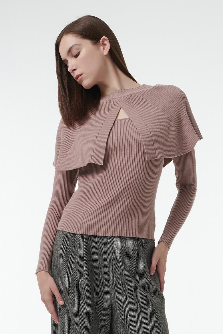 Cape Detail Fitted Sweater, Alternate, color, Pink