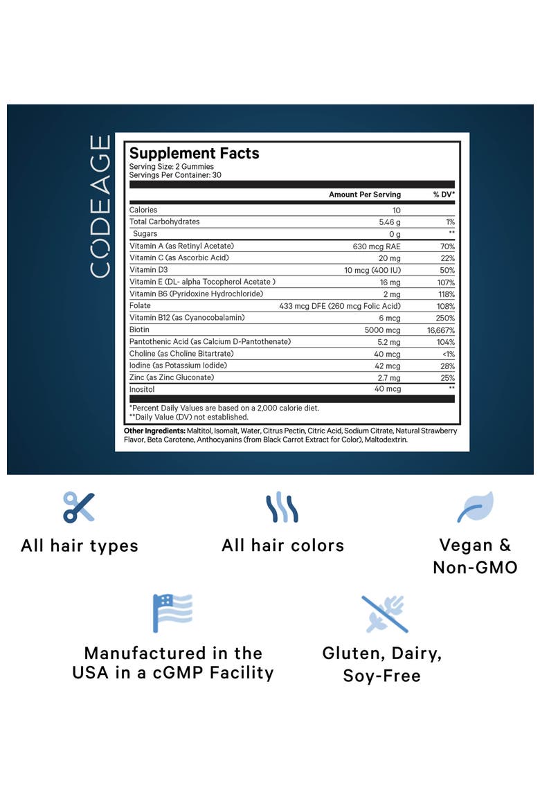 Hair Gummies Biotin Multivitamins Supplement, Alternate, color, White