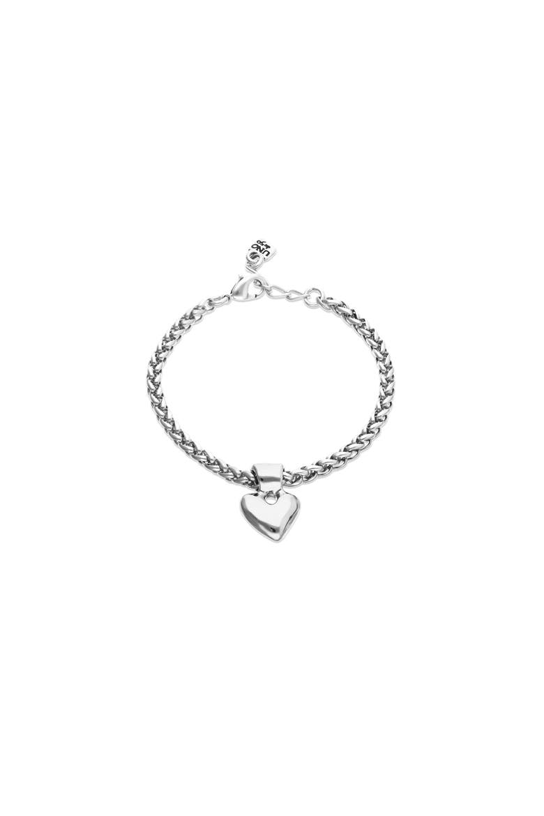 Chain Bracelet with Sterling Silver Plated Heart Detail, Main, color, Silver