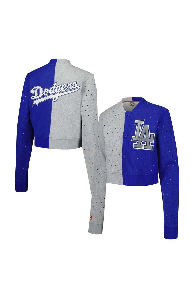 Terez Women's Terez Gray/Royal Los Angeles Dodgers Cropped Button-Up Cardigan, Main, color, 
