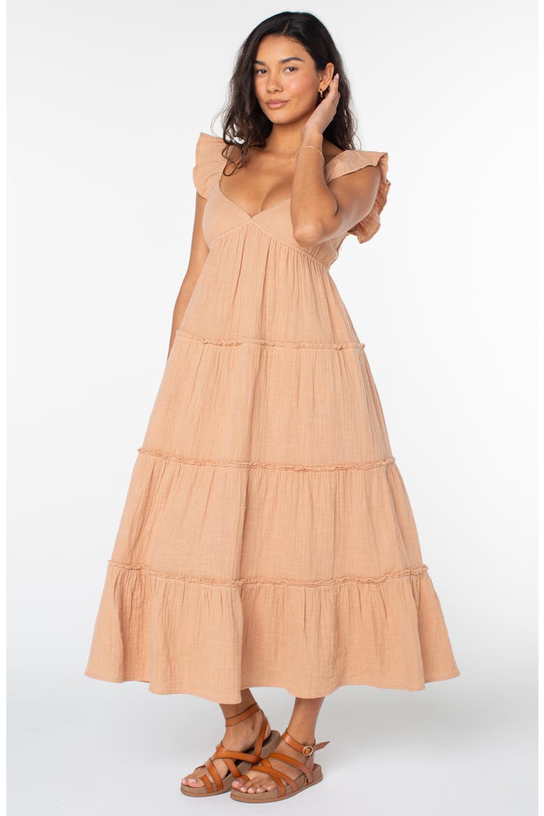 Palmy Days Tiered Cotton Midi Dress, Alternate, color, PRALINE