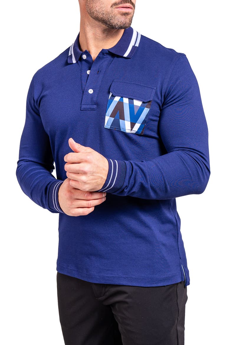 Ascension 0080 Tipped Long Sleeve Polo, Alternate, color, BLUE
