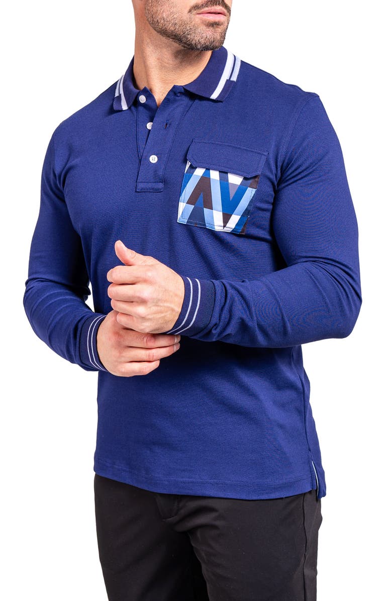 Maceoo Ascension 0080 Tipped Long Sleeve Polo, Alternate, color, Blue