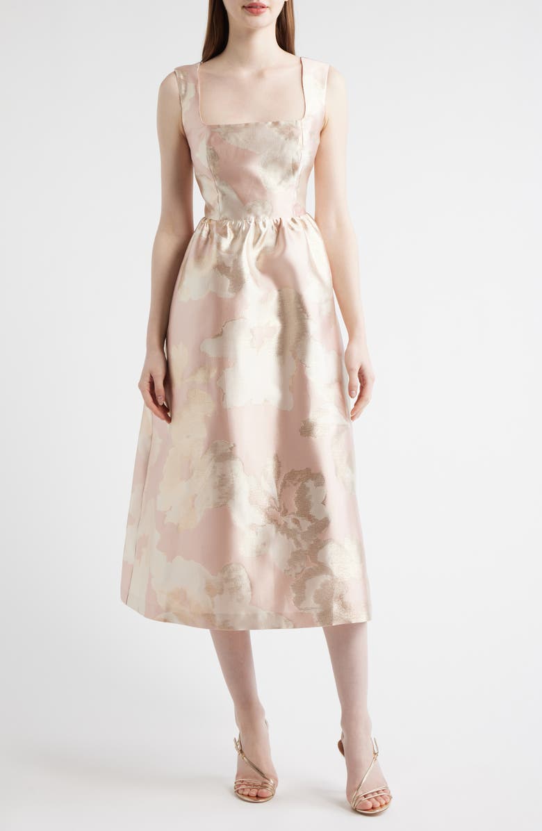 Anne Klein Metallic Floral Print Party Dress, Main, color, Blossom Multi