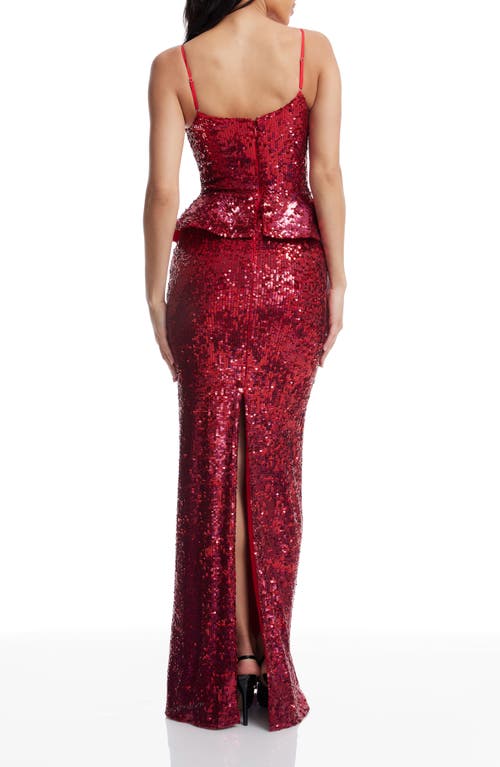 Dress The Population Akiah Sequin Ruffle Column Gown In Burgundy