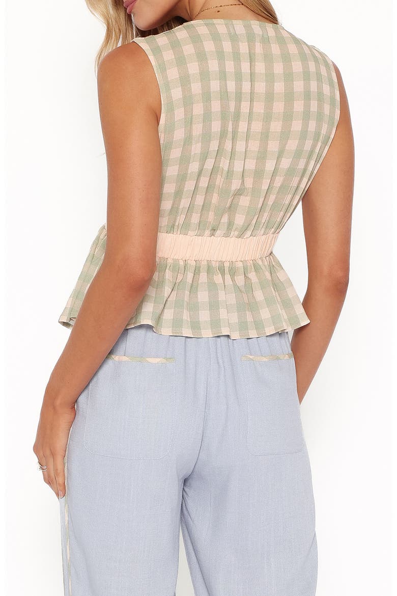 Solace Peplum Top, Alternate, color, GREEN/ PINK GINGHAM