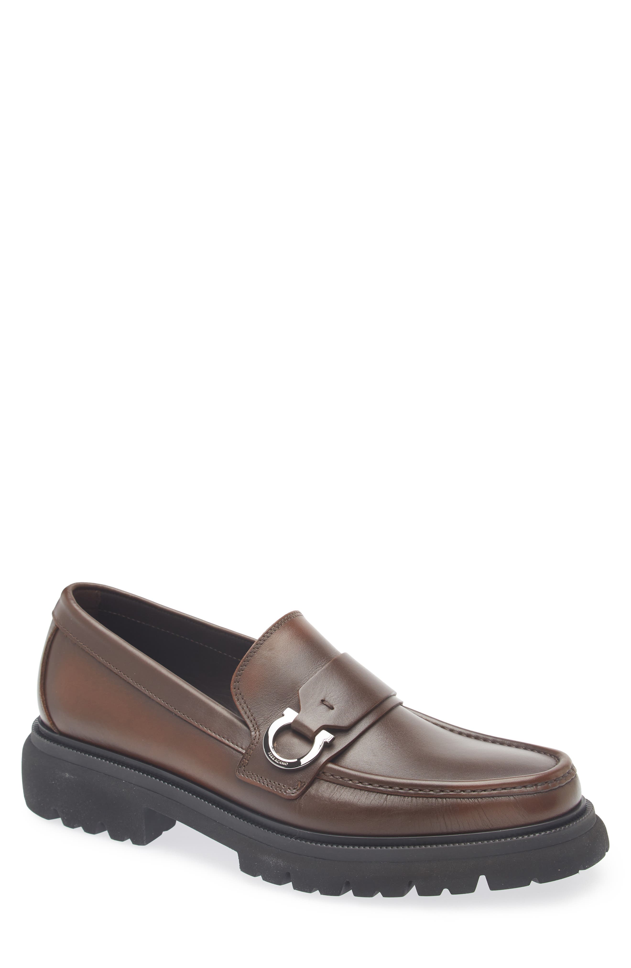 FERRAGAMO Andover Gancini Lug Sole Loafer, Main, color, Midbrown/ Hickory T.moro